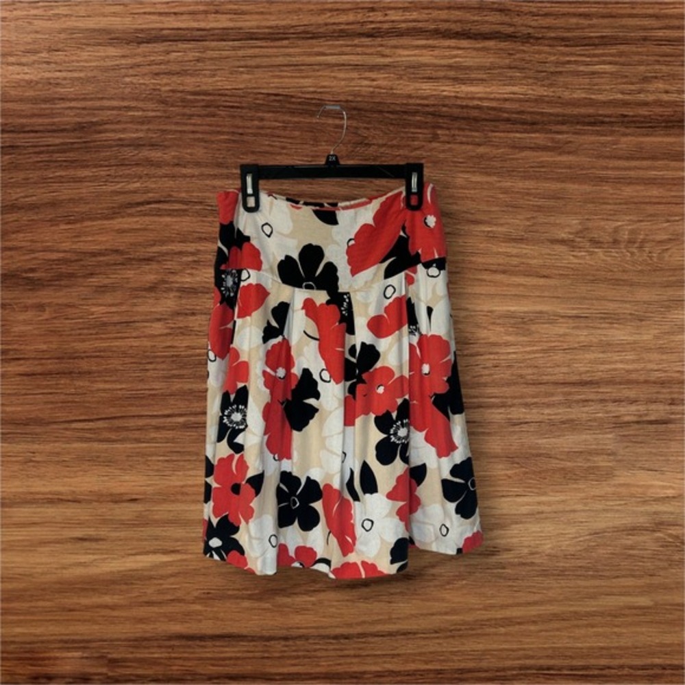 Lucy & Laurel Floral Print Skirt Pleated A-Line Casual Red Black Beige‎ 10